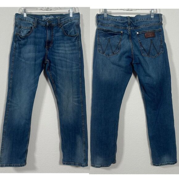 Wrangler Retro Western Jeans Men 33x30 Blue Slim Fit Straight Cowboy Denim - Picture 1 of 8